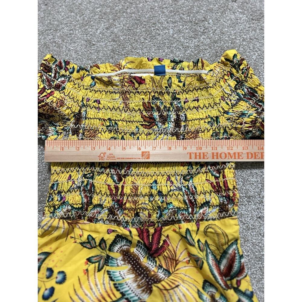 Anthropologie Farm Rio Bria Smocked Mini Dress Yellow Tropical Print Size S - Picture 3 of 7